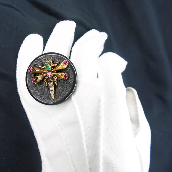 Dragonfly Ring with Vintage Dragonfly, Big Statement Jewelry, Rhinestones - Picture 7 of 10
